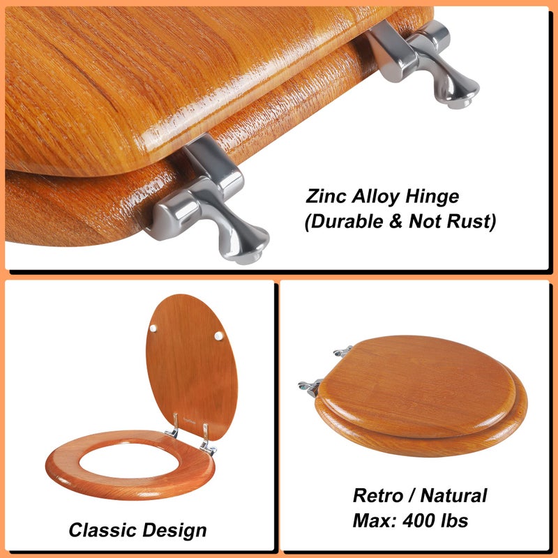 Angel Shield Durable Wood Veneer Natural Toilet Seat Metal Hinged Easy Clean Anti-scratch American Standard(Elongated,Dark Walnut) - Image 3
